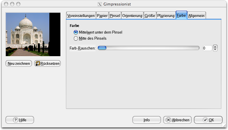 Eigenschaften (Farbe) für das Filter GIMPressionist